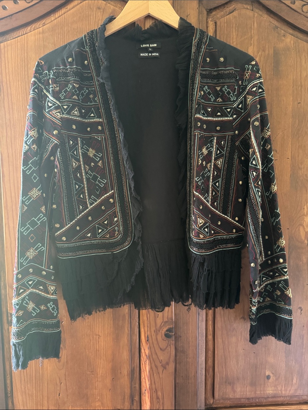 EUC LOVE SAM BEADED GYPSY BOHO BOLERO JACKET. SIZE L.